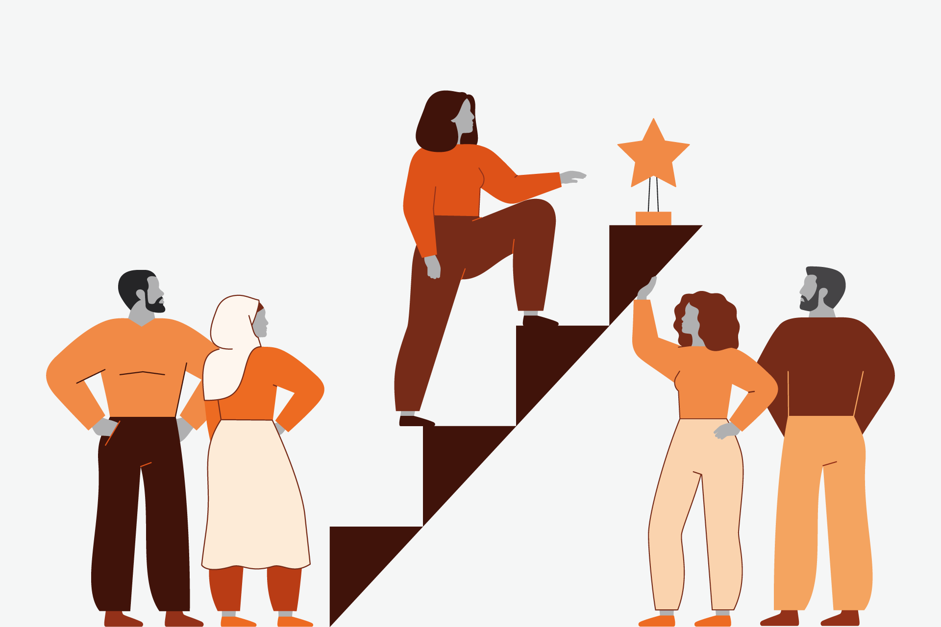 A group of Accounting and Finance colleagues on a step of stairs helping each other reach targets