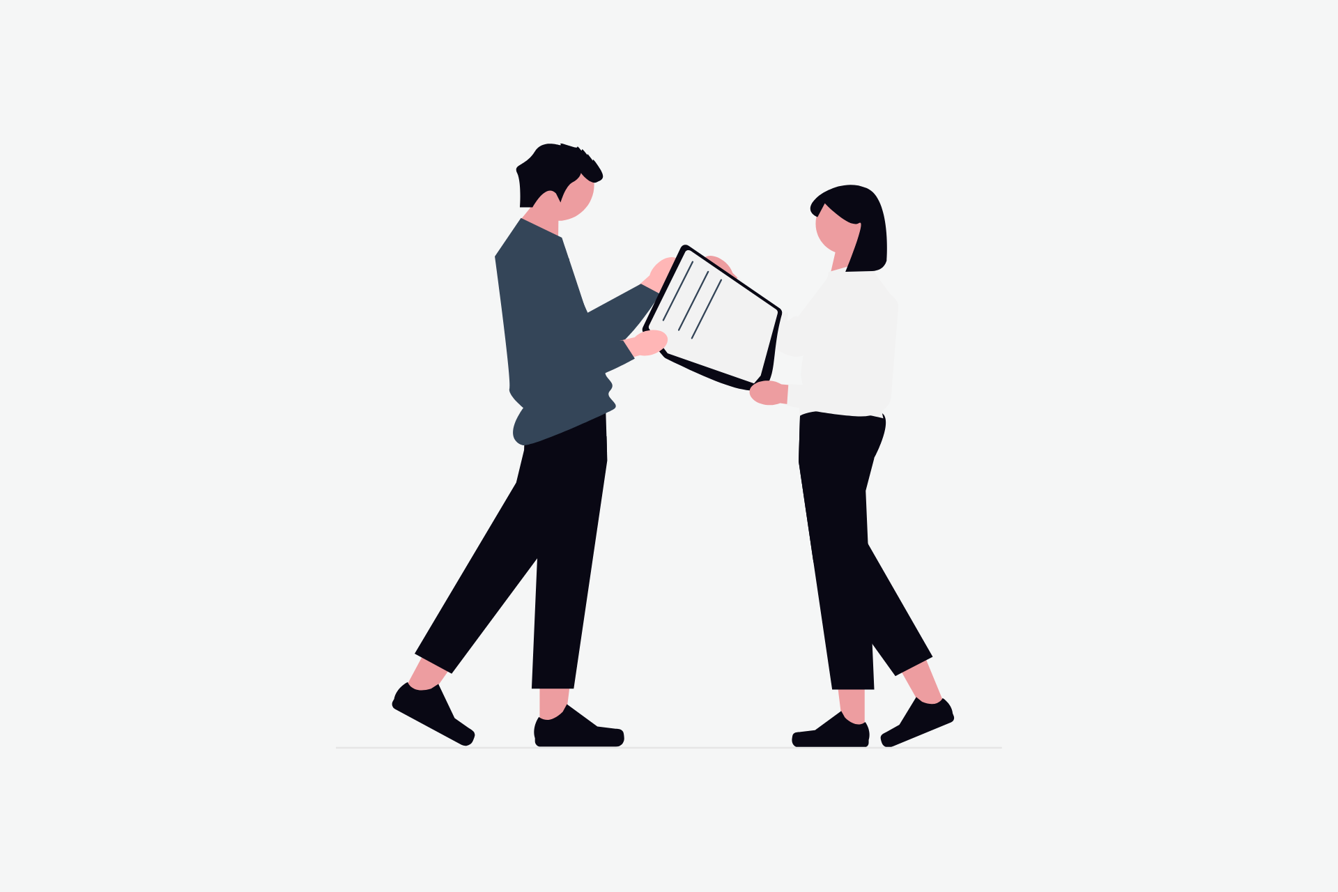 A manager using soft skills to review a document with an employee