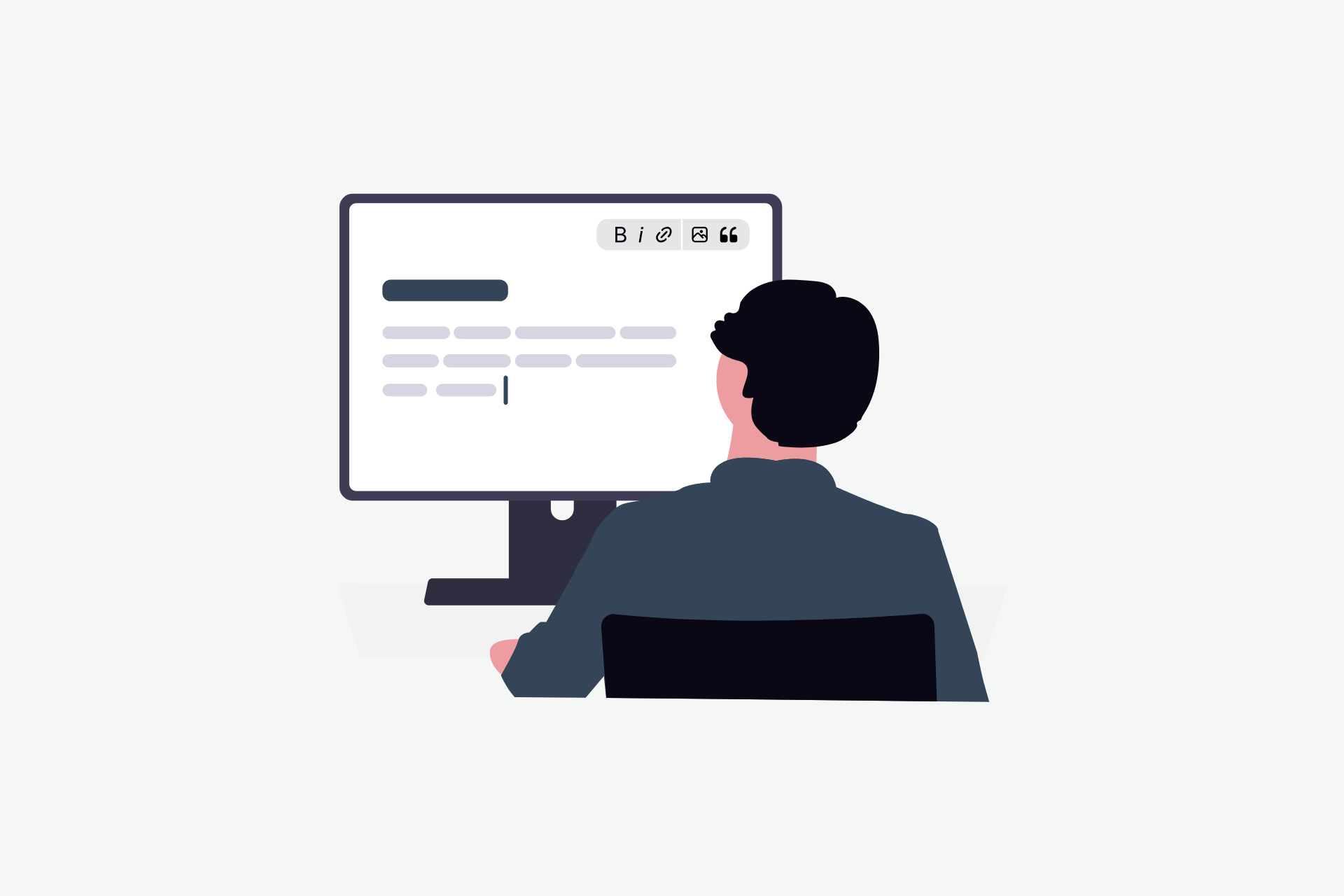 An illustration of a man sat at a computer working to illustrate research taking place