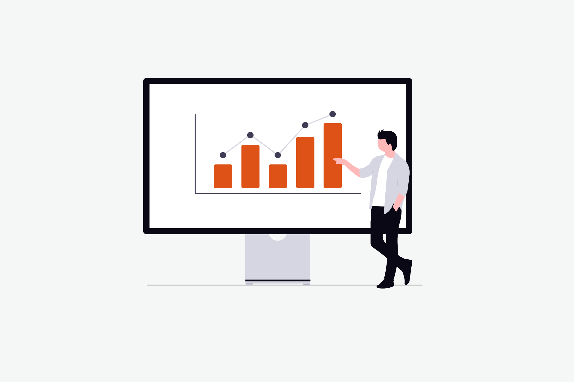 Person standing next to screen with finance forecasts